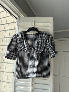 Madewell Black and White Gingham Ruffle Collar Blouse